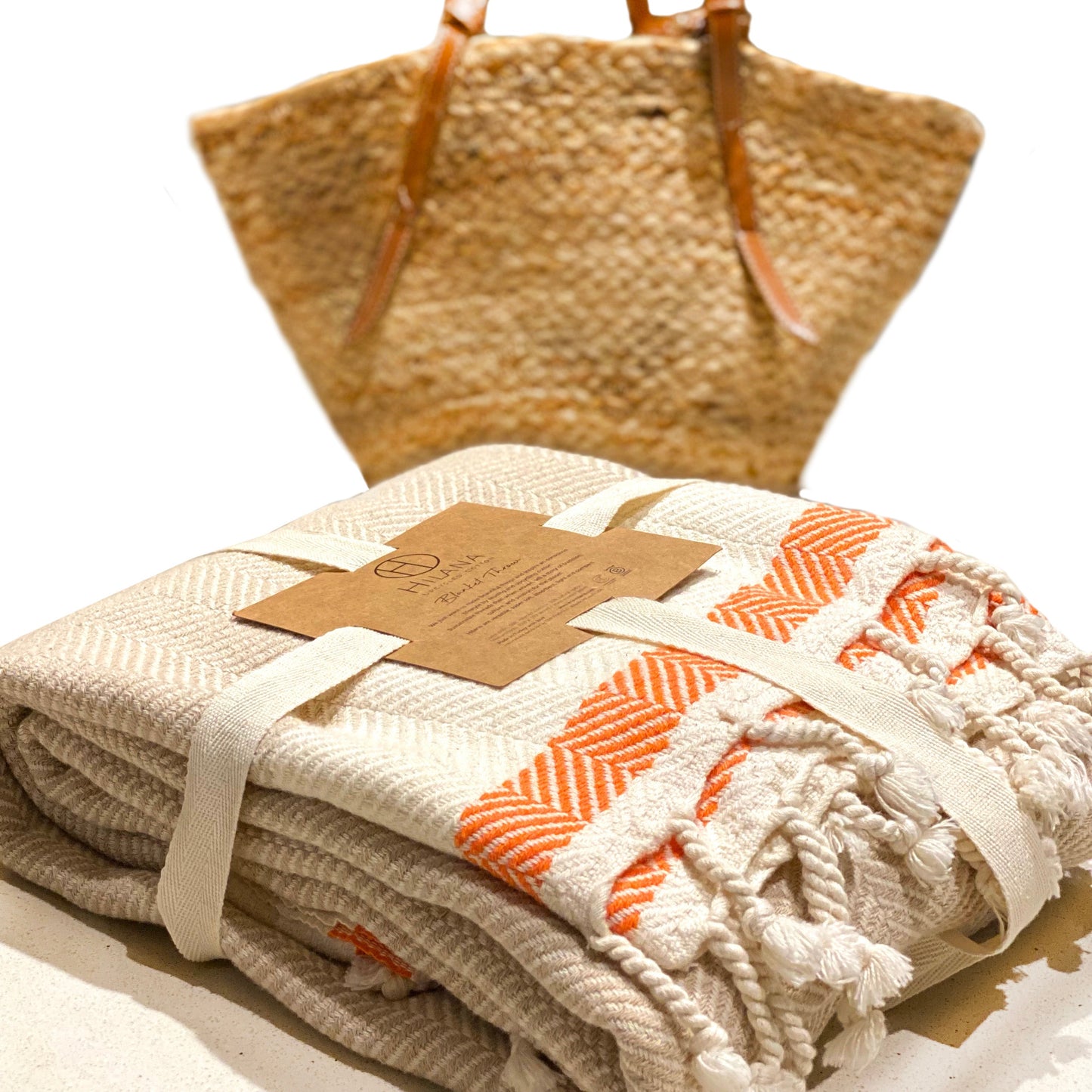 Beige Pipa Sustainable Hand-loomed Throw Blanket