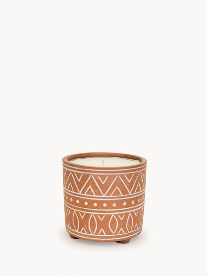 Hand Etched Terracotta Pot Lemongrass Soy Wax Candle