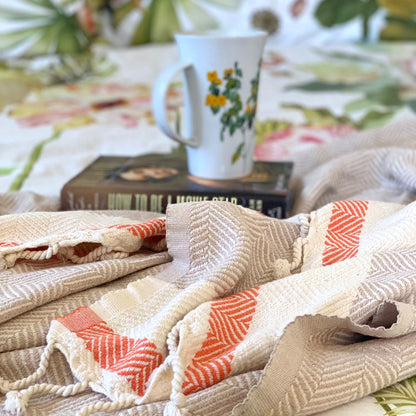 Beige Pipa Sustainable Hand-loomed Throw Blanket