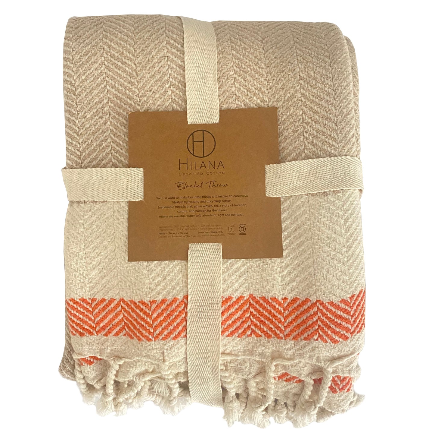 Beige Pipa Sustainable Hand-loomed Throw Blanket