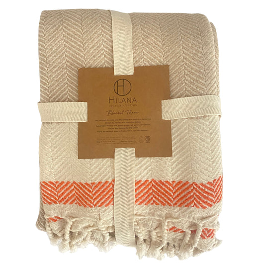 Beige Pipa Sustainable Hand-loomed Throw Blanket