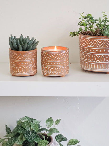 Hand Etched Terracotta Pot Lemongrass Soy Wax Candle