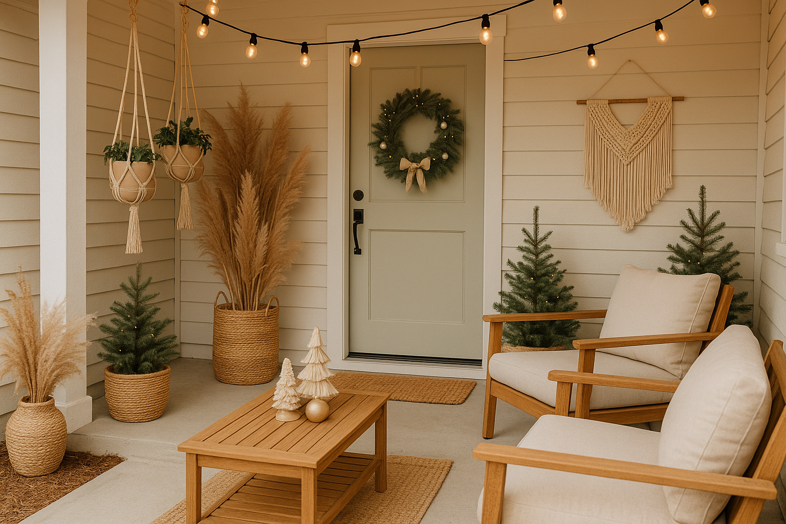 Modern boho Christmas porch