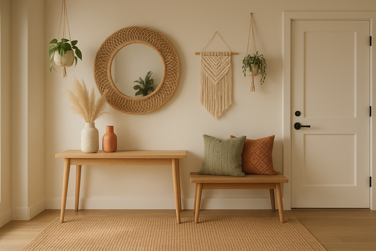 Modern boho home entryway.